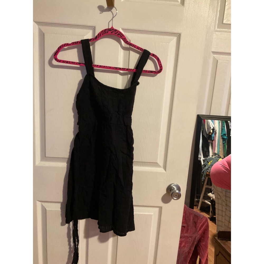 SO Wear It Declare It Black Mini Dress Sleeveless Square Neck Tie Back Large